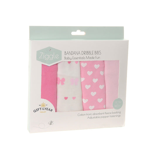 Ziggle Set Of Four Hearts & Bows Bandanna Dribble Bibs