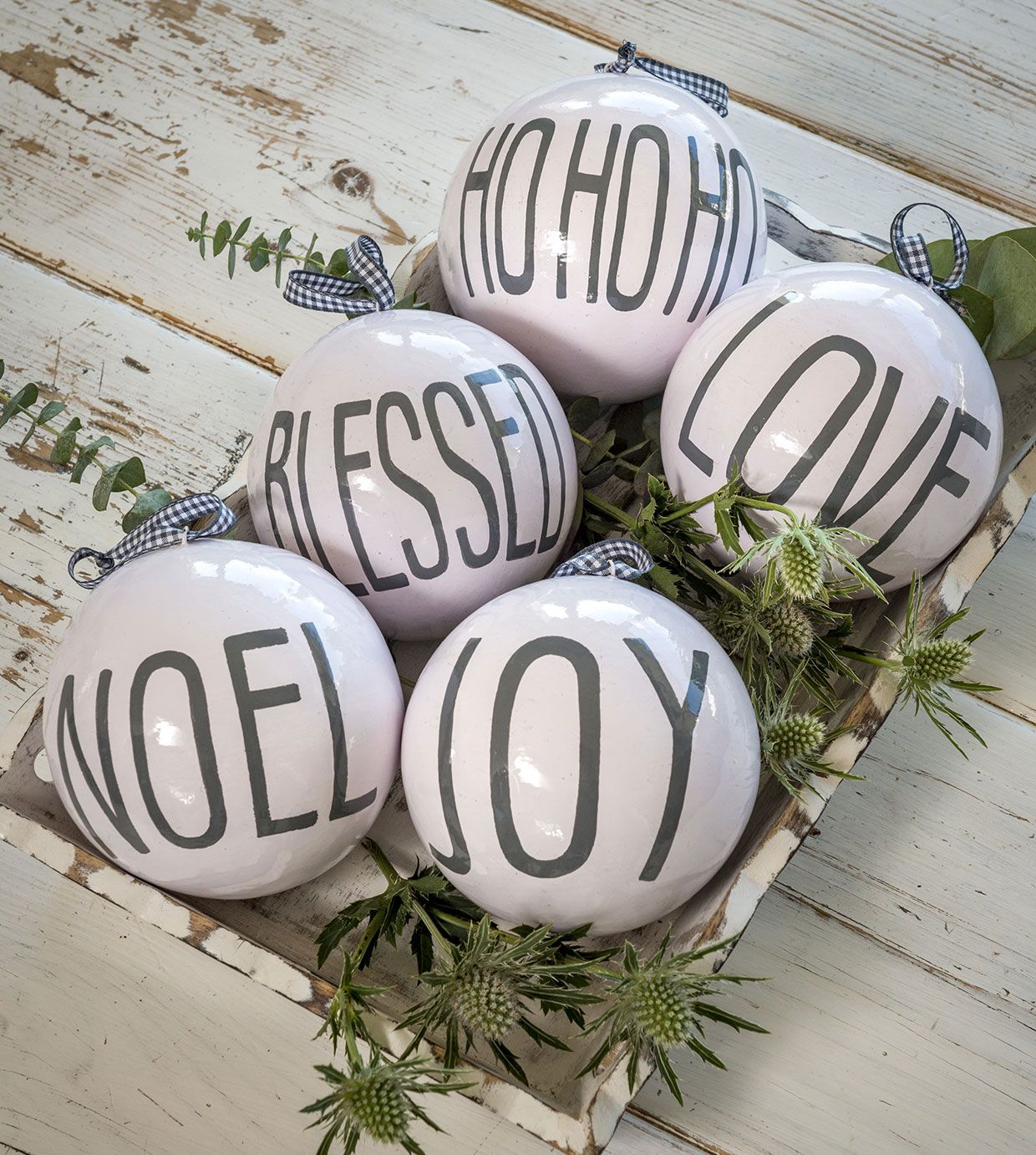 Assorted Large Word Baubles Winter White